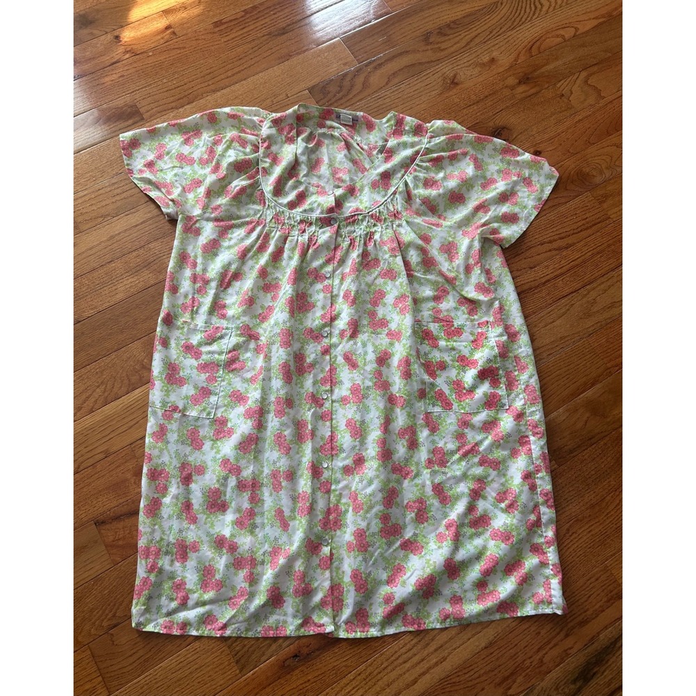 Lati Fashion Pink Floral Button Front House Dress Duster Robe 4X 2020X